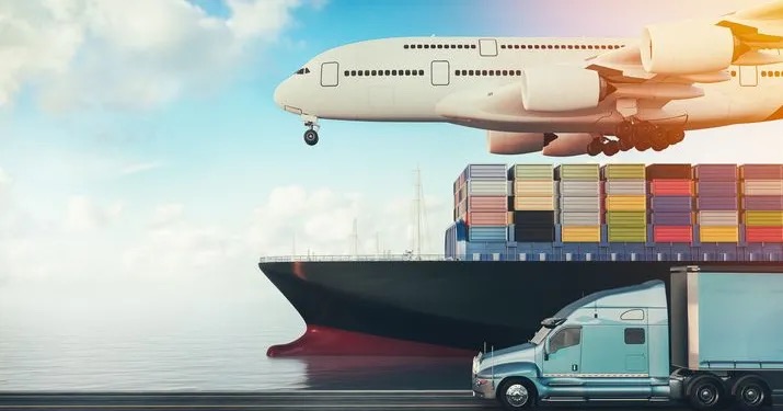 Air, sea and road freight side by side