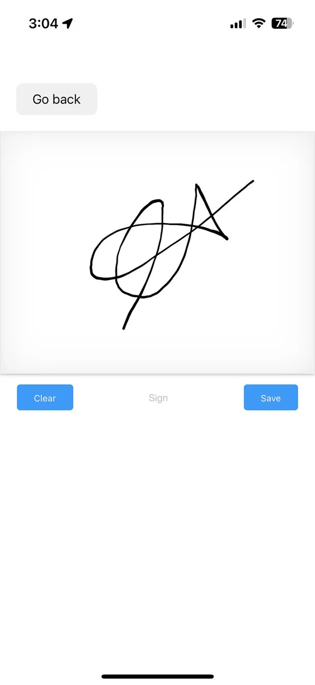 Driver app: the delivery signature pad with Clear and Save